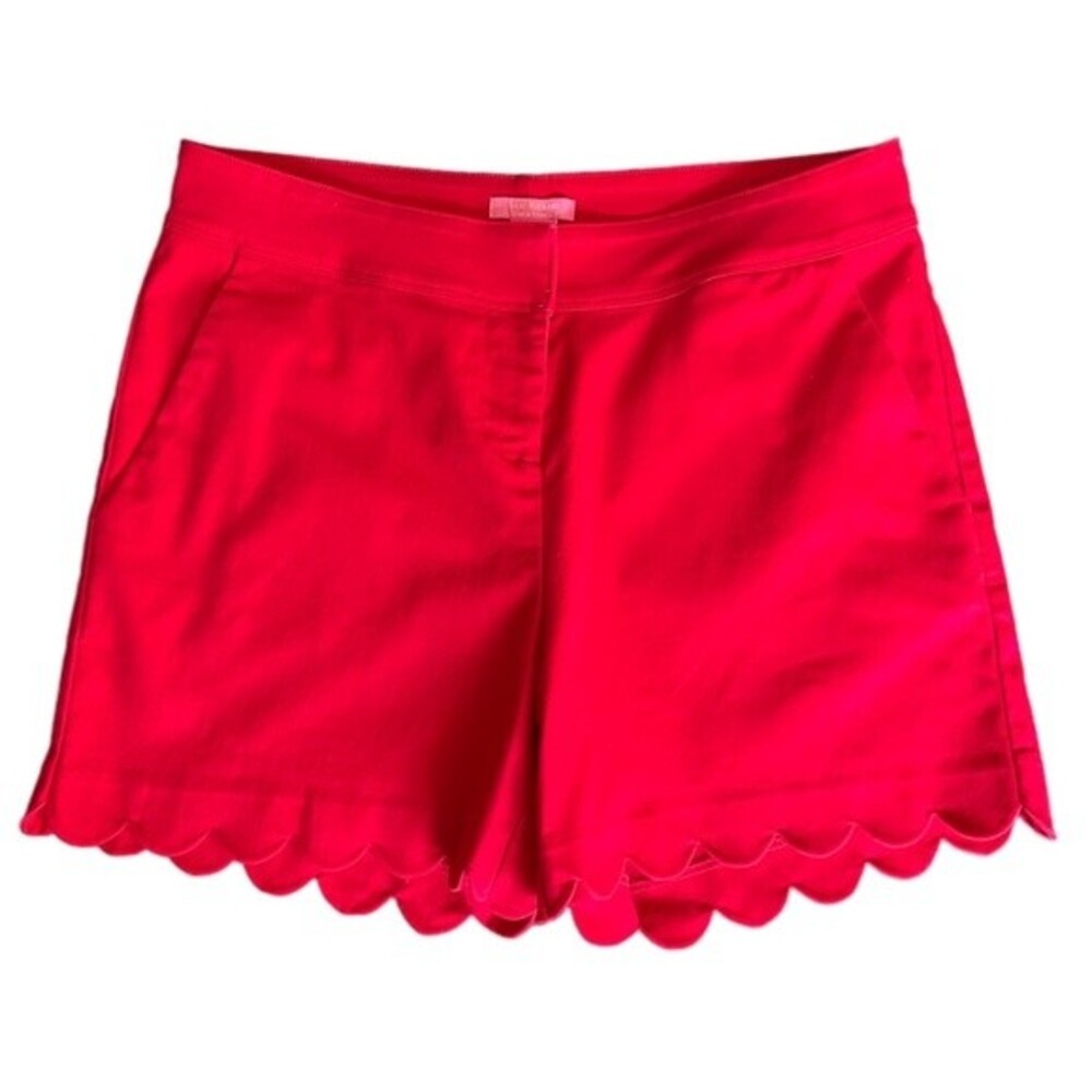 Isaac Mizrahi Scalloped Shorts Lipstick Red Size 12 Womens Mid Rise Tailored